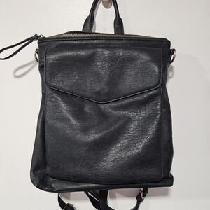 Antik Kraft Black Faux Leather Convertible Backpack Shoulder Purse